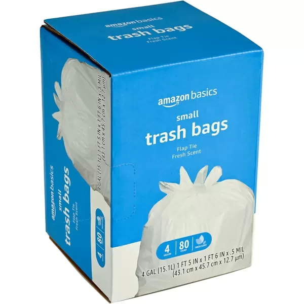 Amazon Basics 4 Gallon Trash Bags Flap Ties with Fresh Scent 80 Count80 Count Pack of 1