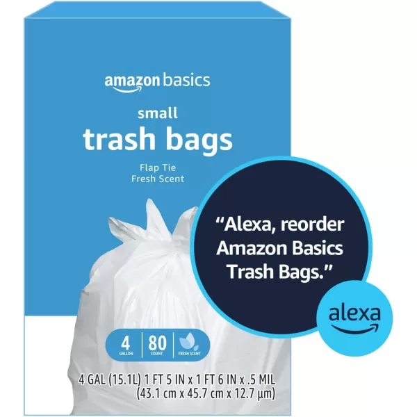 Amazon Basics 4 Gallon Trash Bags Flap Ties with Fresh Scent 80 Count80 Count Pack of 1