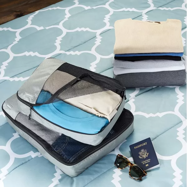 Amazon Basics 4 Piece Packing Travel Organizer Cubes Set 2 Medium and 2 Large Graygray 2 Medium and 2 Large