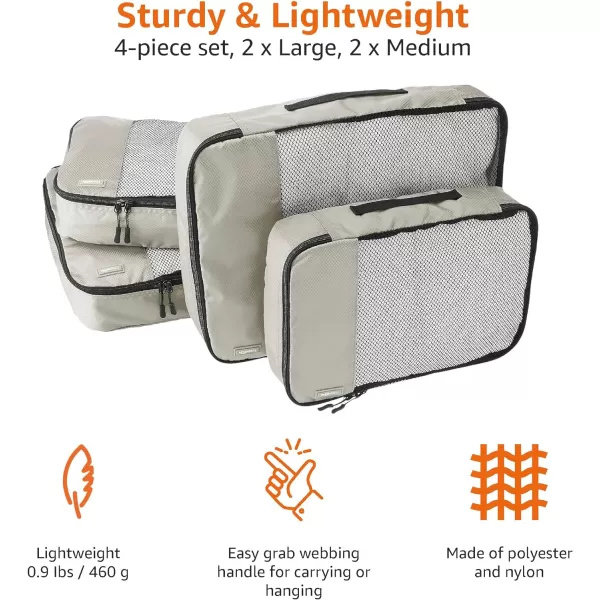 Amazon Basics 4 Piece Packing Travel Organizer Cubes Set 2 Medium and 2 Large Graygray 2 Medium and 2 Large