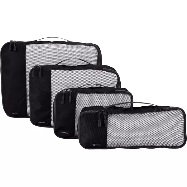 Amazon Basics 4 Piece Packing Travel Organizer Cubes Set Slim GrayBlack Small Medium Large and Slim