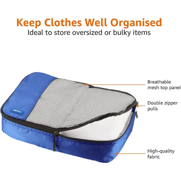 Amazon Basics 4 Piece Packing Travel Organizer Cubes Set Slim GrayBlue Medium