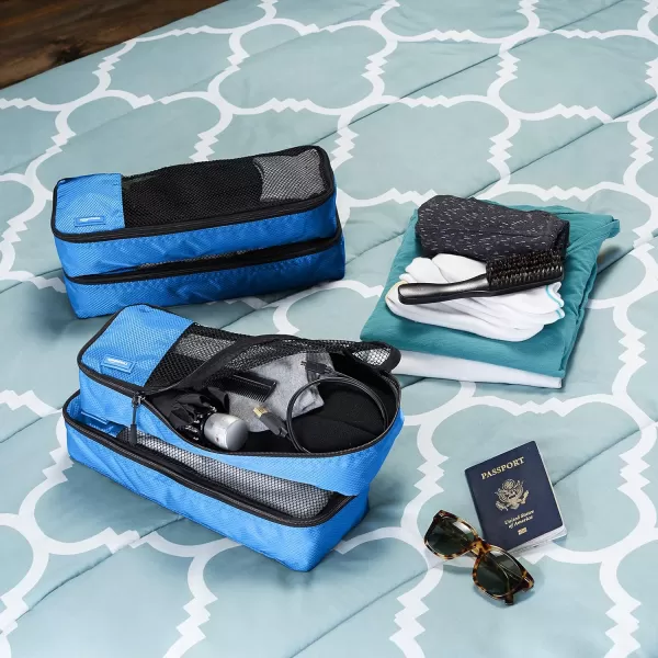 Amazon Basics 4 Piece Packing Travel Organizer Cubes Set Slim GrayBlue Slim