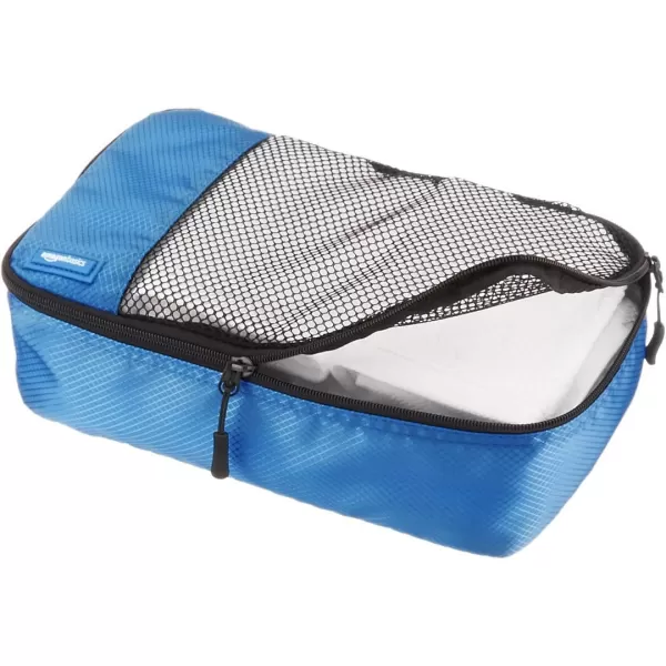 Amazon Basics 4 Piece Packing Travel Organizer Cubes Set Slim GrayBlue Small