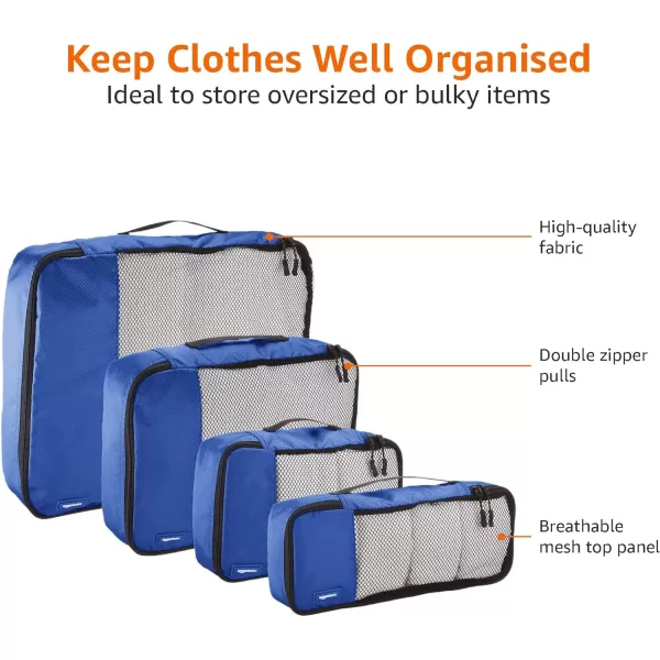 Amazon Basics 4 Piece Packing Travel Organizer Cubes Set Slim GrayBlue Small Medium Large and Slim