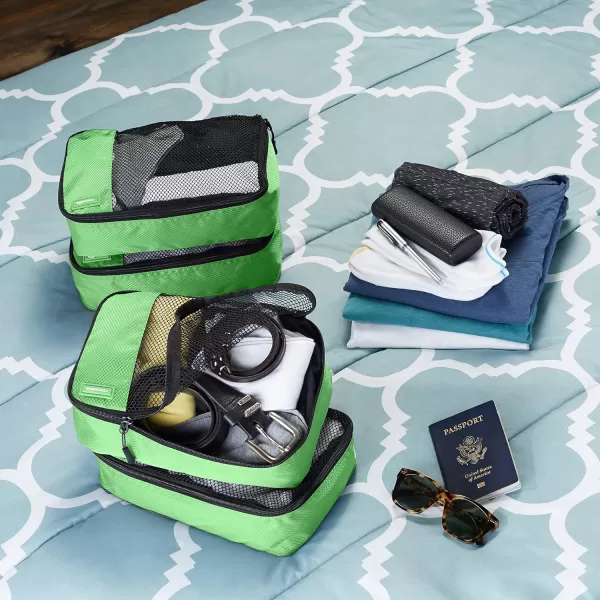 Amazon Basics 4 Piece Packing Travel Organizer Cubes Set Slim GrayGreen Small