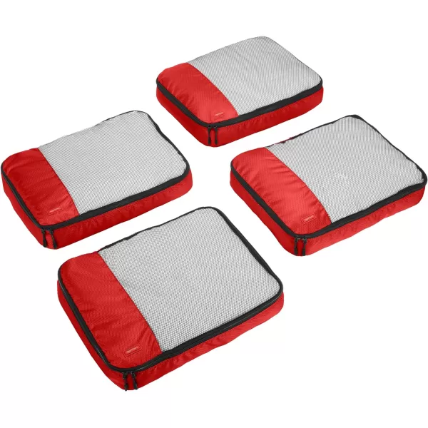 Amazon Basics 4 Piece Packing Travel Organizer Cubes Set Slim GrayRed Large