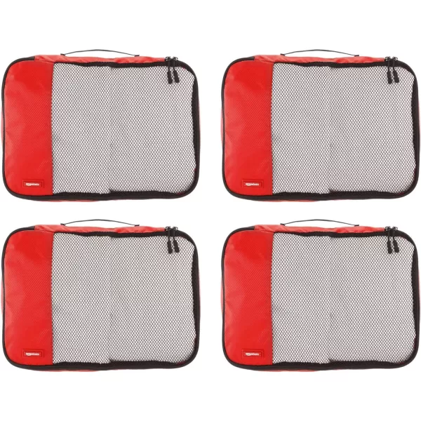 Amazon Basics 4 Piece Packing Travel Organizer Cubes Set Slim GrayRed Medium