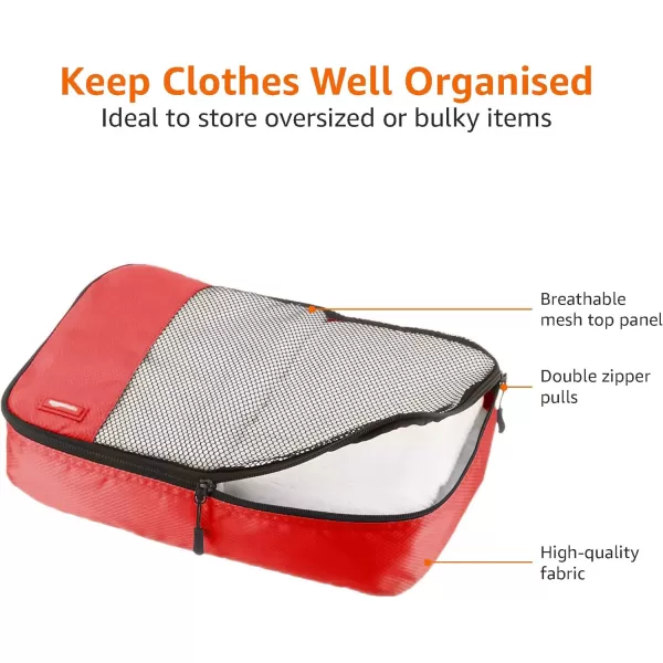 Amazon Basics 4 Piece Packing Travel Organizer Cubes Set Slim GrayRed Medium