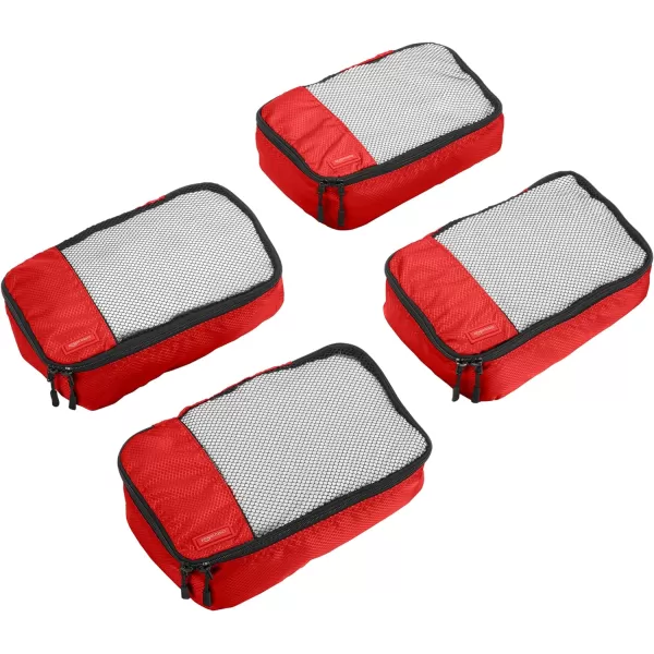 Amazon Basics 4 Piece Packing Travel Organizer Cubes Set Slim GrayRed Small