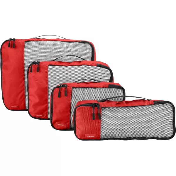 Amazon Basics 4 Piece Packing Travel Organizer Cubes Set Slim GrayRed Small Medium Large and Slim