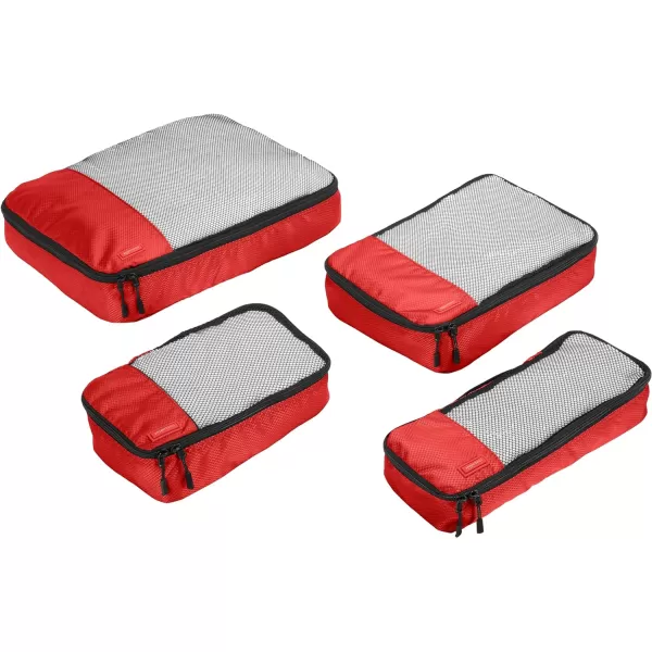 Amazon Basics 4 Piece Packing Travel Organizer Cubes Set Slim GrayRed Small Medium Large and Slim