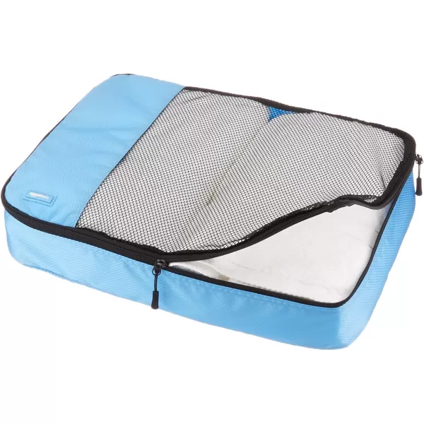 Amazon Basics 4 Piece Packing Travel Organizer Cubes Set Slim GraySky Blue Large