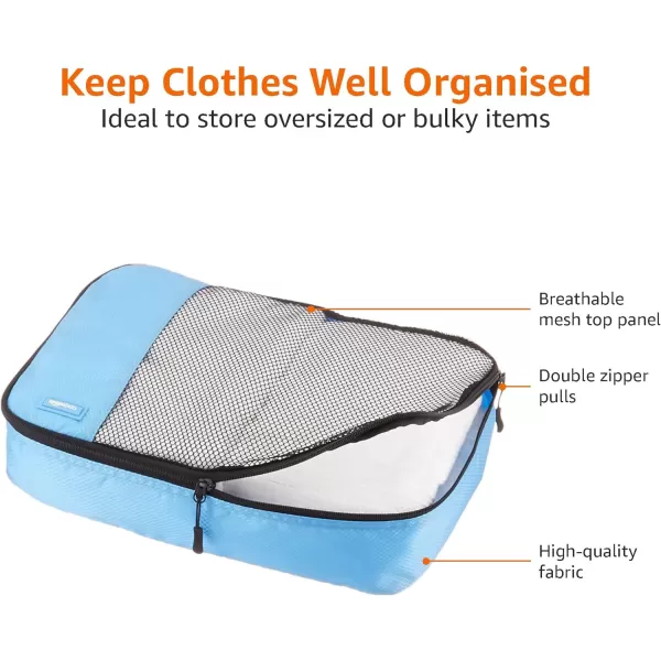 Amazon Basics 4 Piece Packing Travel Organizer Cubes Set Slim GraySky Blue Medium