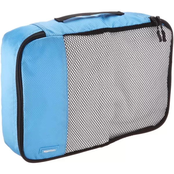 Amazon Basics 4 Piece Packing Travel Organizer Cubes Set Slim GraySky Blue Medium