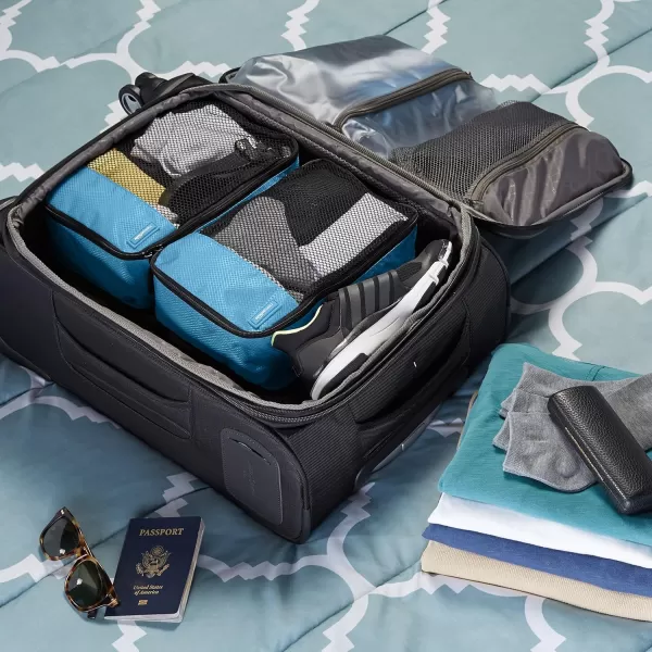 Amazon Basics 4 Piece Packing Travel Organizer Cubes Set Slim GraySky Blue Small