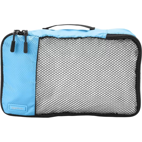 Amazon Basics 4 Piece Packing Travel Organizer Cubes Set Slim GraySky Blue Small