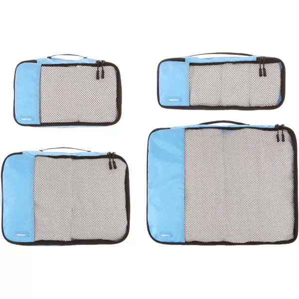 Amazon Basics 4 Piece Packing Travel Organizer Cubes Set Slim GraySky Blue Small Medium Large and Slim