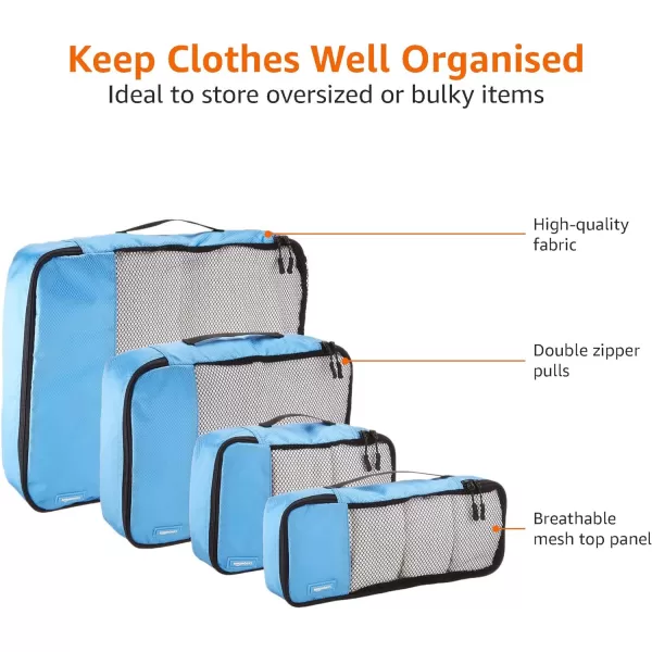 Amazon Basics 4 Piece Packing Travel Organizer Cubes Set Slim GraySky Blue Small Medium Large and Slim