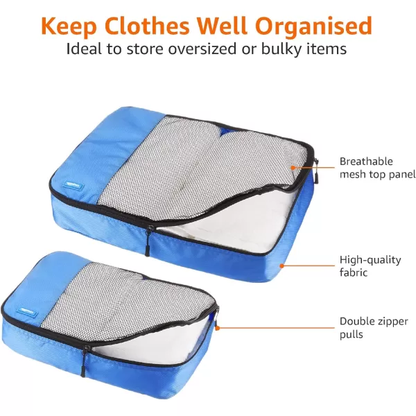 Amazon Basics 4 Piece Packing Travel Organizer Cubes Set Slim Grayblue 2 Medium and 2 Large