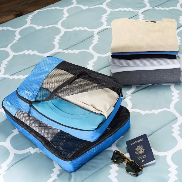 Amazon Basics 4 Piece Packing Travel Organizer Cubes Set Slim Grayblue 2 Medium and 2 Large
