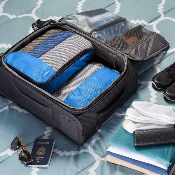 Amazon Basics 4 Piece Packing Travel Organizer Cubes Set Slim Grayblue 2 Medium and 2 Large