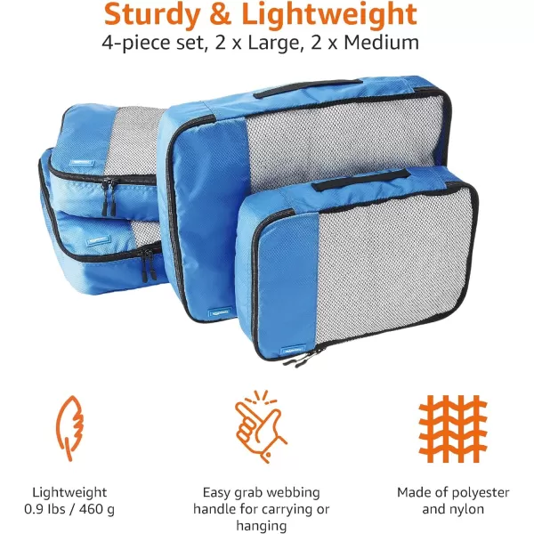 Amazon Basics 4 Piece Packing Travel Organizer Cubes Set Slim Grayblue 2 Medium and 2 Large