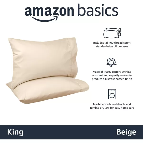 Amazon Basics 400 Thread Count Cotton Pillow Case Standard 30 L x 20 W White  Set of 2Beige King