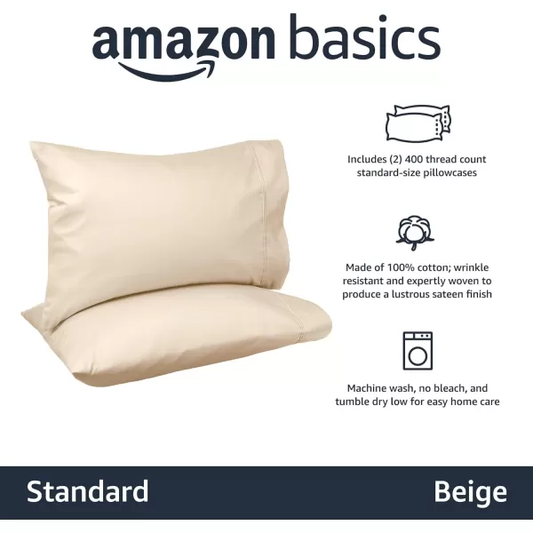 Amazon Basics 400 Thread Count Cotton Pillow Case Standard 30 L x 20 W White  Set of 2Beige Standard