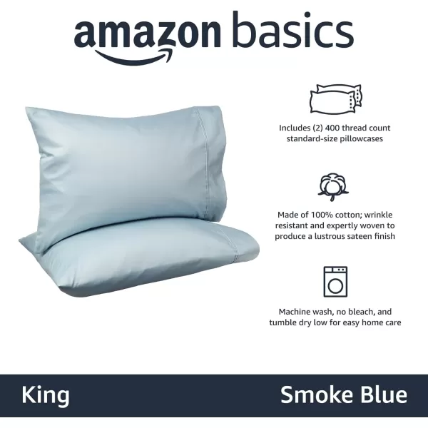 Amazon Basics 400 Thread Count Cotton Pillow Case Standard 30 L x 20 W White  Set of 2Smoke Blue King