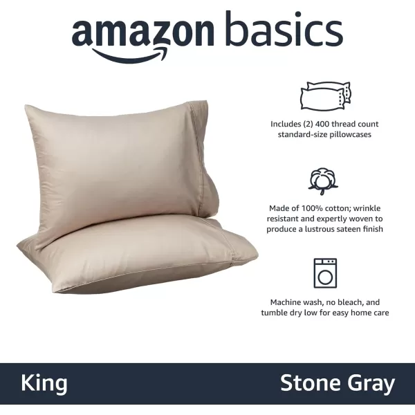 Amazon Basics 400 Thread Count Cotton Pillow Case Standard 30 L x 20 W White  Set of 2Stone Gray King