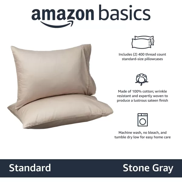 Amazon Basics 400 Thread Count Cotton Pillow Case Standard 30 L x 20 W White  Set of 2Stone Gray Standard