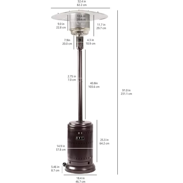 Amazon Basics 46000 BTU Outdoor Propane Patio Heater with Wheels Commercial amp Residential Havana Bronze 321 x 321 x 913 inches LxWxHHavana Bronze Powder Coated