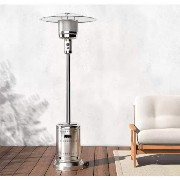 Amazon Basics 46000 BTU Outdoor Propane Patio Heater with Wheels Commercial amp Residential Havana Bronze 321 x 321 x 913 inches LxWxHStainless Steel Stainless Steel