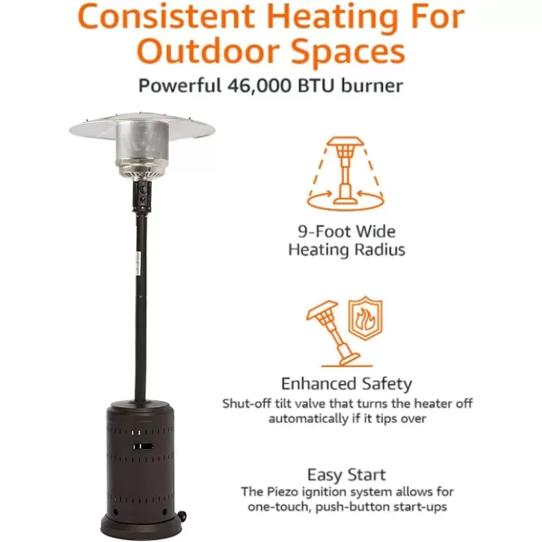 Amazon Basics 46000 BTU Outdoor Propane Patio Heater with Wheels Commercial amp Residential Sable BrownSable Brown Powder Coated