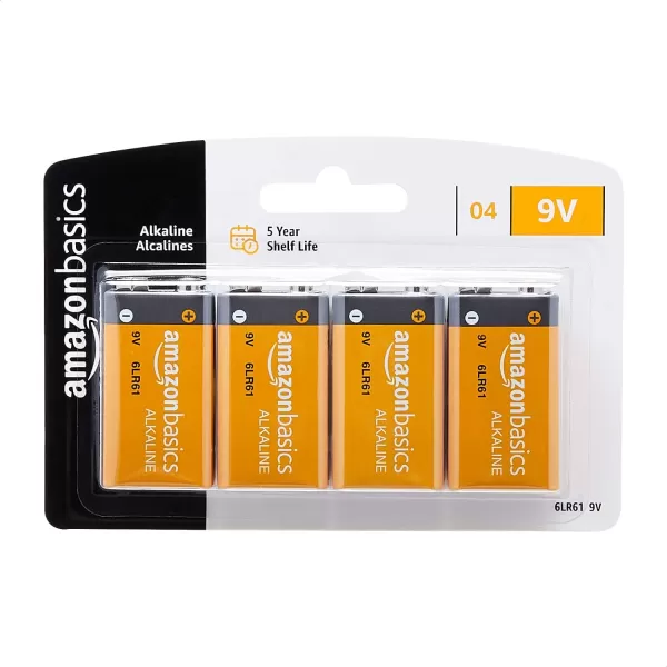 Amazon Basics 4Pack 9 Volt Alkaline Everyday Batteries 5Year Shelf LifeAmazon Basics 4Pack 9 Volt Alkaline Everyday Batteries 5Year Shelf Life