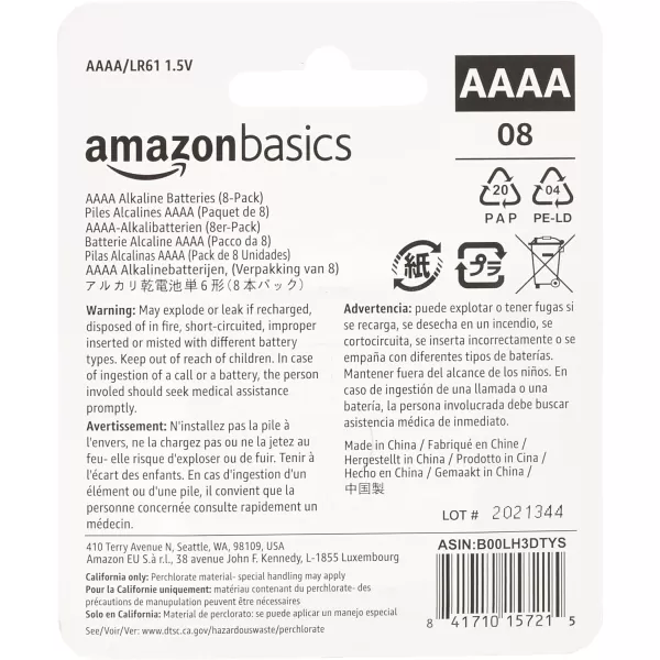 Amazon Basics 4Pack AAAA Alkaline HighPerformance Batteries 15 Volt 3Year Shelf Life8 AAAA