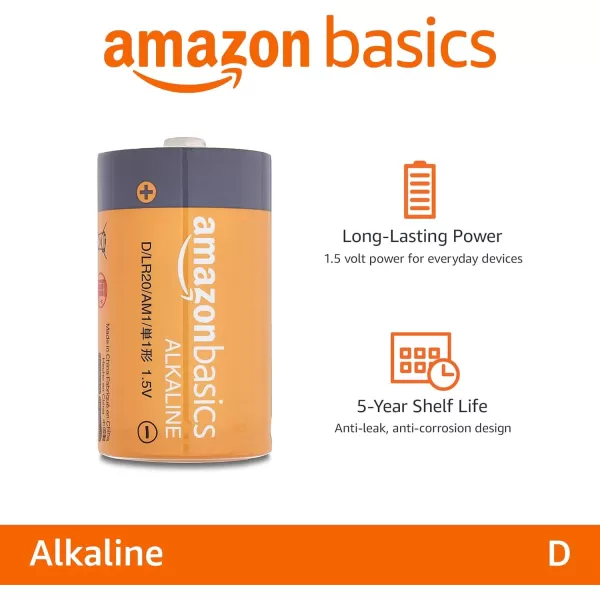 Amazon Basics 4Pack D Cell Alkaline AllPurpose Batteries 15 Volt 5Year Shelf Life4 Count Pack of 1