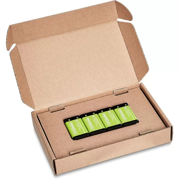 Amazon Basics 4Pack Rechargeable 9 Volt NiMH Batteries 200 mAh Long Lasting Power Recharge up to 1000x Times  PreCharged9 Volt