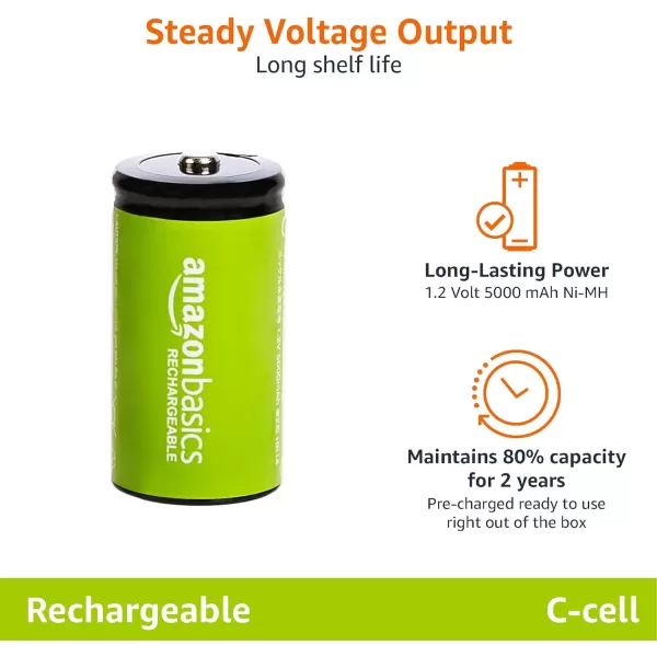 Amazon Basics 4Pack Rechargeable 9 Volt NiMH Batteries 200 mAh Long Lasting Power Recharge up to 1000x Times  PreChargedC Cell