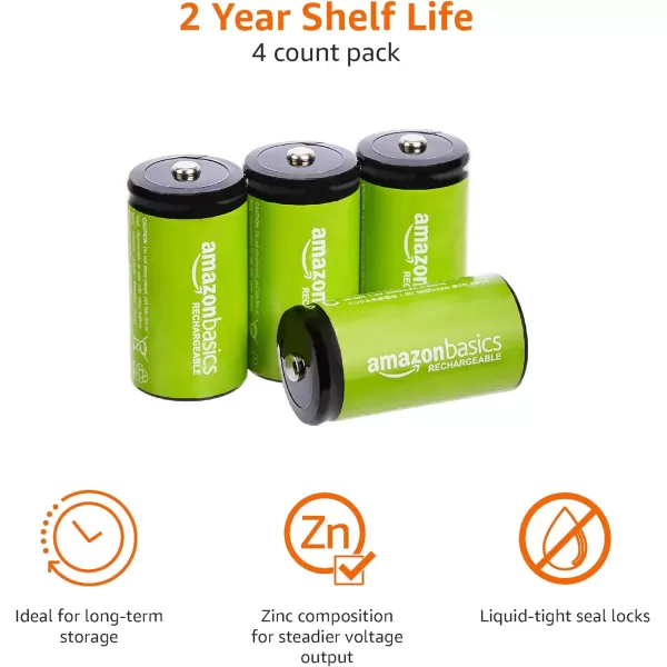 Amazon Basics 4Pack Rechargeable 9 Volt NiMH Batteries 200 mAh Long Lasting Power Recharge up to 1000x Times  PreChargedC Cell