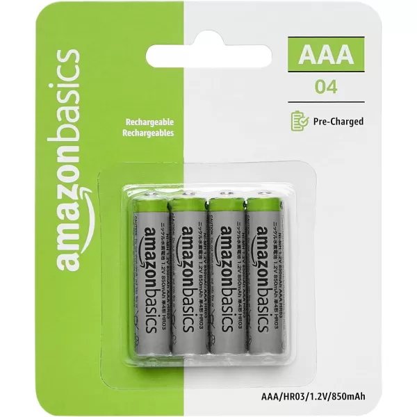 Amazon Basics 4Pack Rechargeable AAA NiMH HighCapacity Batteries 850 mAh PreChargedAmazon Basics 4Pack Rechargeable AAA NiMH HighCapacity Batteries 850 mAh PreCharged
