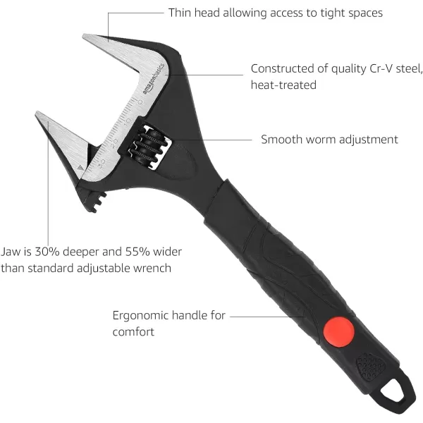 Amazon Basics 4Piece Plumbing Adjustable Wrench with Soft Grip Wide Mouth Includes 6Inch 150mm 8Inch 200mm 10Inch 250mm 12Inch 300mm 4 Sizes Bundle4 Sizes Bundle 4Piece