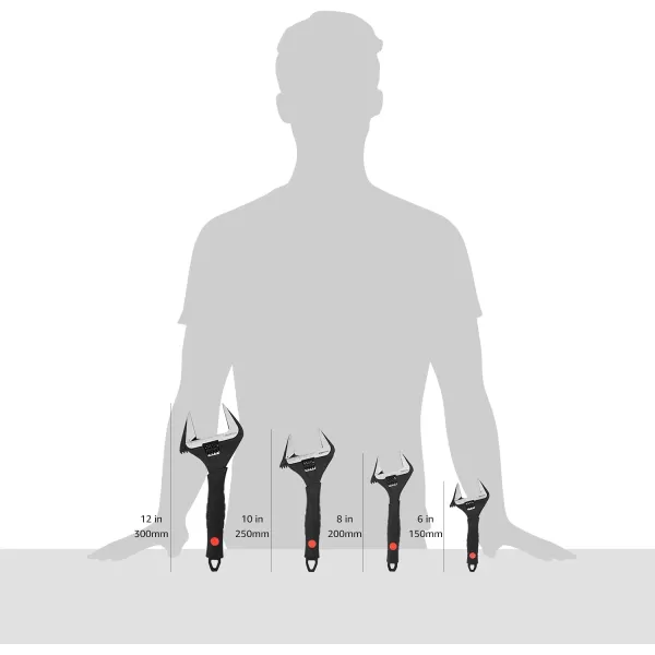 Amazon Basics 4Piece Plumbing Adjustable Wrench with Soft Grip Wide Mouth Includes 6Inch 150mm 8Inch 200mm 10Inch 250mm 12Inch 300mm 4 Sizes Bundle6 x 250 x 06 inch 1Piece