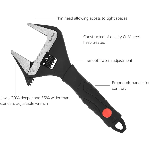 Amazon Basics 4Piece Plumbing Adjustable Wrench with Soft Grip Wide Mouth Includes 6Inch 150mm 8Inch 200mm 10Inch 250mm 12Inch 300mm 4 Sizes Bundle6 x 250 x 06 inch 1Piece