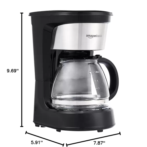 Amazon Basics 5 Cup Coffee Maker with Reusable Filter Black and Stainless Steel5 Cup