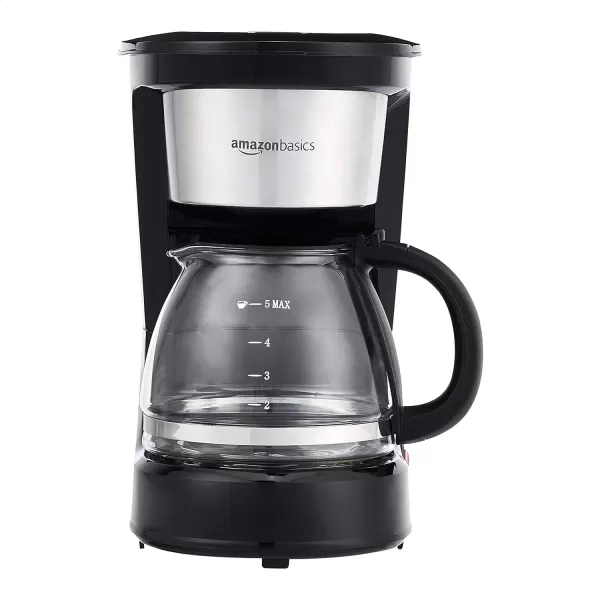 Amazon Basics 5 Cup Coffee Maker with Reusable Filter Black and Stainless Steel5 Cup