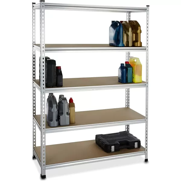 Amazon Basics 5 tier Medium Duty Storage Shelving Double Post Press Board Shelf Aluminum 48 x 18 x 7248 x 18 x 72 Double Post