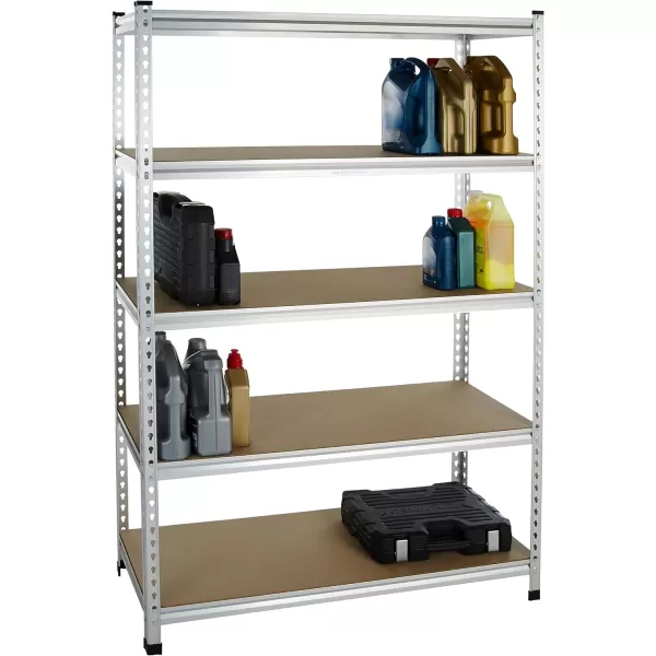 Amazon Basics 5 tier Medium Duty Storage Shelving Double Post Press Board Shelf Aluminum 48 x 18 x 7248 x 18 x 72 Single Post