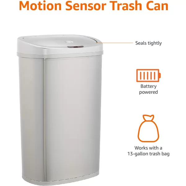 Amazon Basics 50 Liters  132 Gallon Motion Sensor Hands Free Rectangular Trash Can with Liner Stainless SteelAmazon Basics 50 Liters  132 Gallon Motion Sensor Hands Free Rectangular Trash Can with Liner Stainless Steel